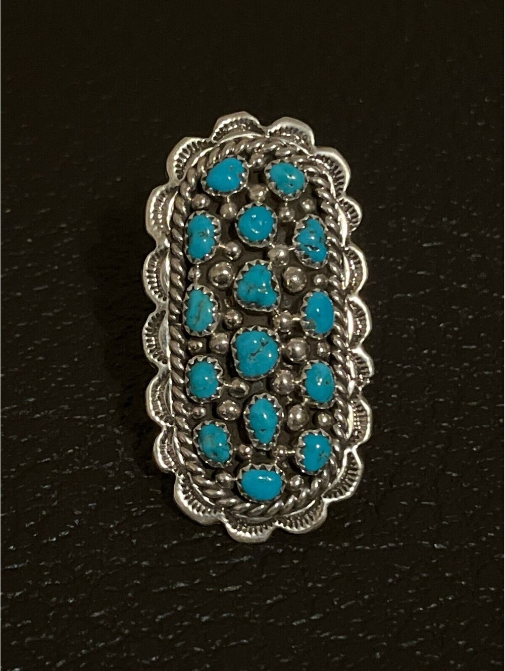 Navajo handmade turquoise sterling silver inlay ring size 7 natural